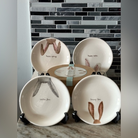 Rae Dunn M Stamped Easter Ceramic Plates Set of 4 - Picture 2 of 8